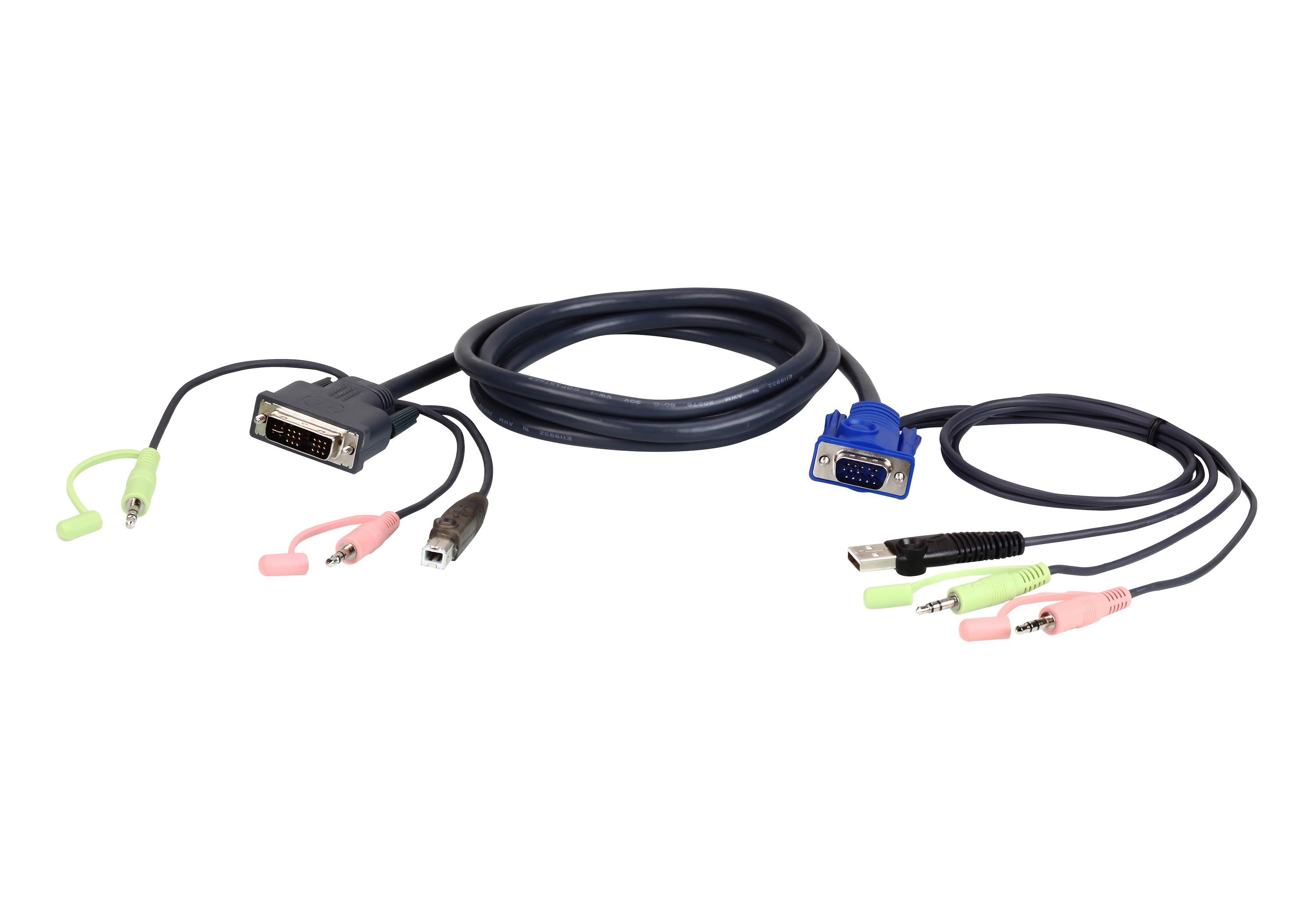 ATEN VGA USB to DVI KVM Cable 3m cavo per tastiera, video e mouse Nero, Blu, Verde, Rosa