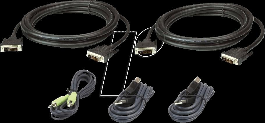 Ates 3 m USB DVI -D Dual Link Dual Display Set di cavi KVM KVM - 3 m - dvi -d - nero - tipo USB a - 35 mm - dvi -d - tipo USB B