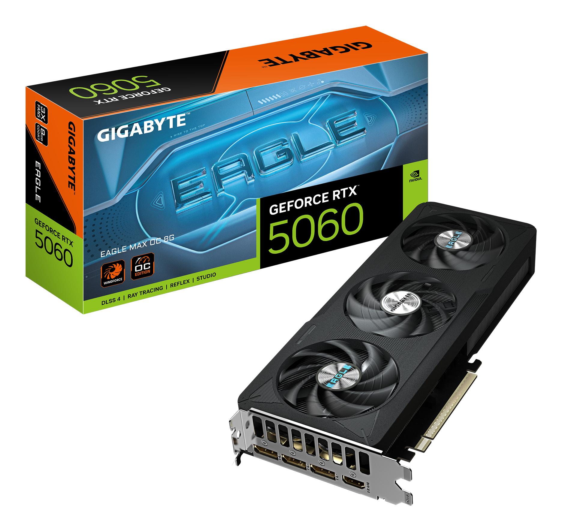 GIGABYTE GeForce RTX 5060 EAGLE MAX OC 8G Scheda Grafica – 8 GB GDDR7, 128 bit, PCI-E 5.0, frequenza core 2550 MHz, 3 x Displ