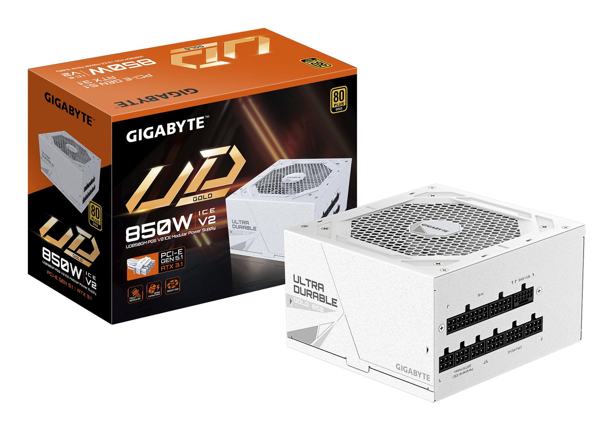 GIGABYTE UD850GM PG5 V2 ICE Alimentatore – PCIe Gen 5.1, 80 PLUS Gold, Design completamente modulare, Ventola da 120 mm, Comp