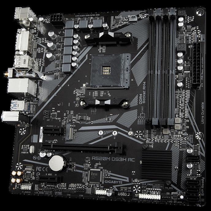 GIGABYTE A520M DS3H AC Scheda Madre - CPU AMD Ryzen Serie 5000 VRM 53 fasi fino a 4733 MHz DDR5 (OC) 1xPCIe 3.0 M.2 LAN GbE WIF