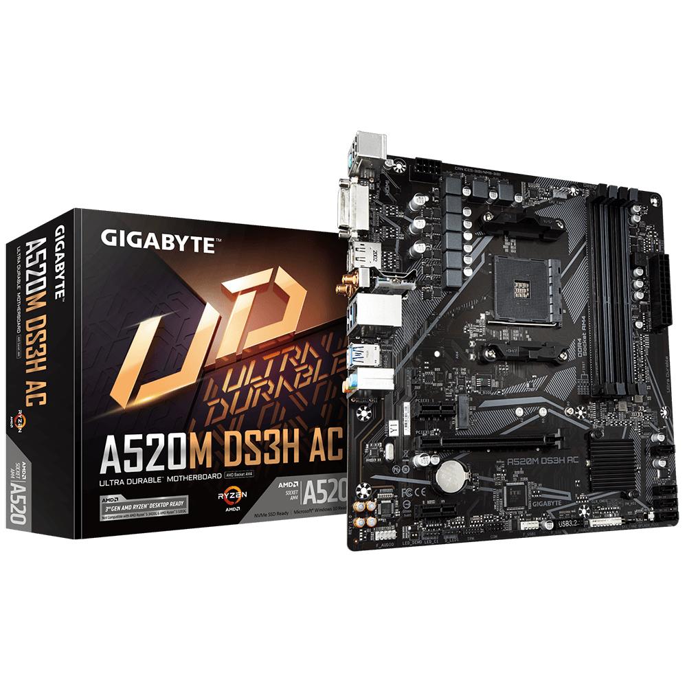 GIGABYTE A520M DS3H AC Scheda Madre - CPU AMD Ryzen Serie 5000 VRM 53 fasi fino a 4733 MHz DDR5 (OC) 1xPCIe 3.0 M.2 LAN GbE WIF