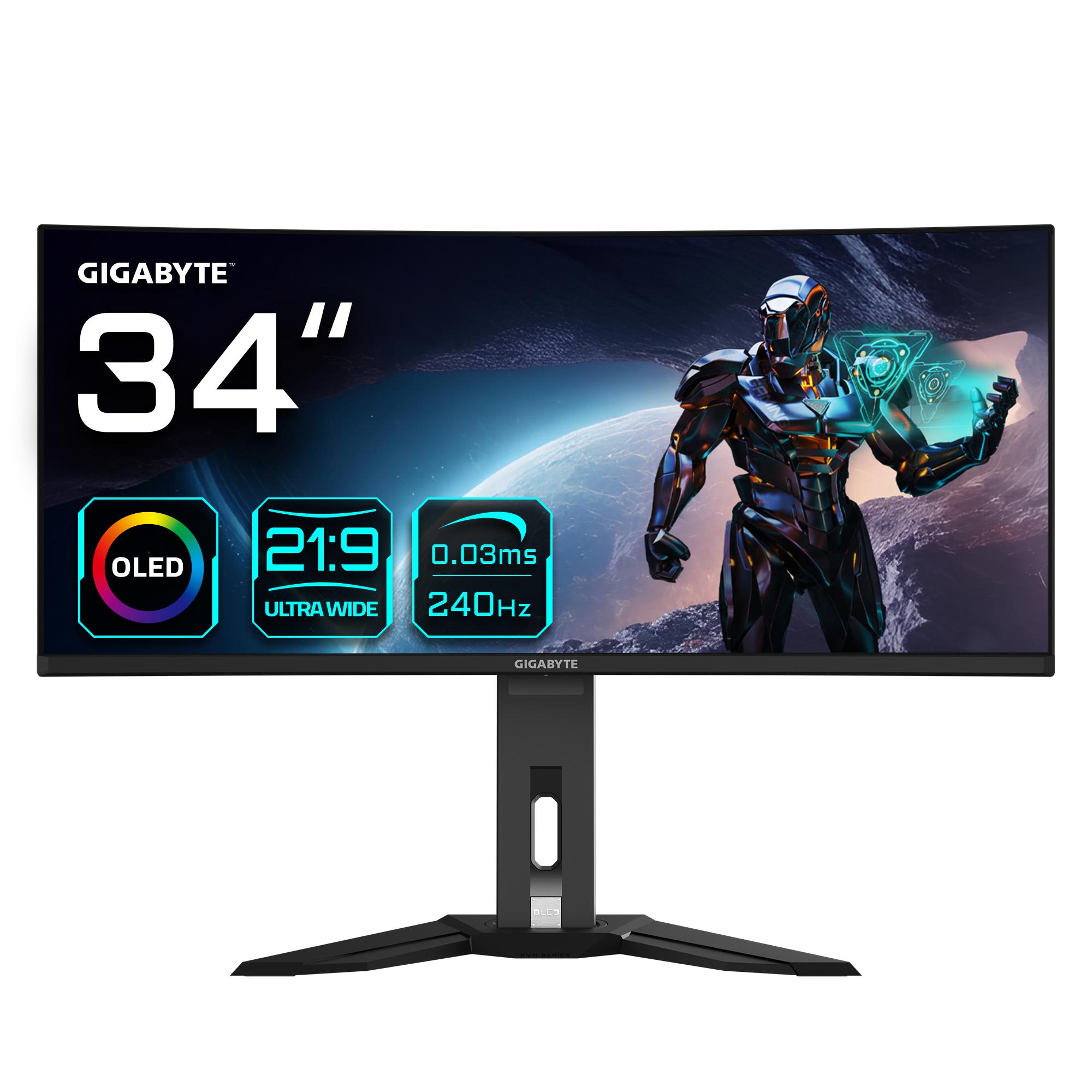 GIGABYTE Monitor da gioco curvo OLED WQHD MO34WQC2 da 34 - 3440x1440 (WQHD) 240Hz 0.03ms KVM 250 cd/m FreeSync Premium Pro Disp