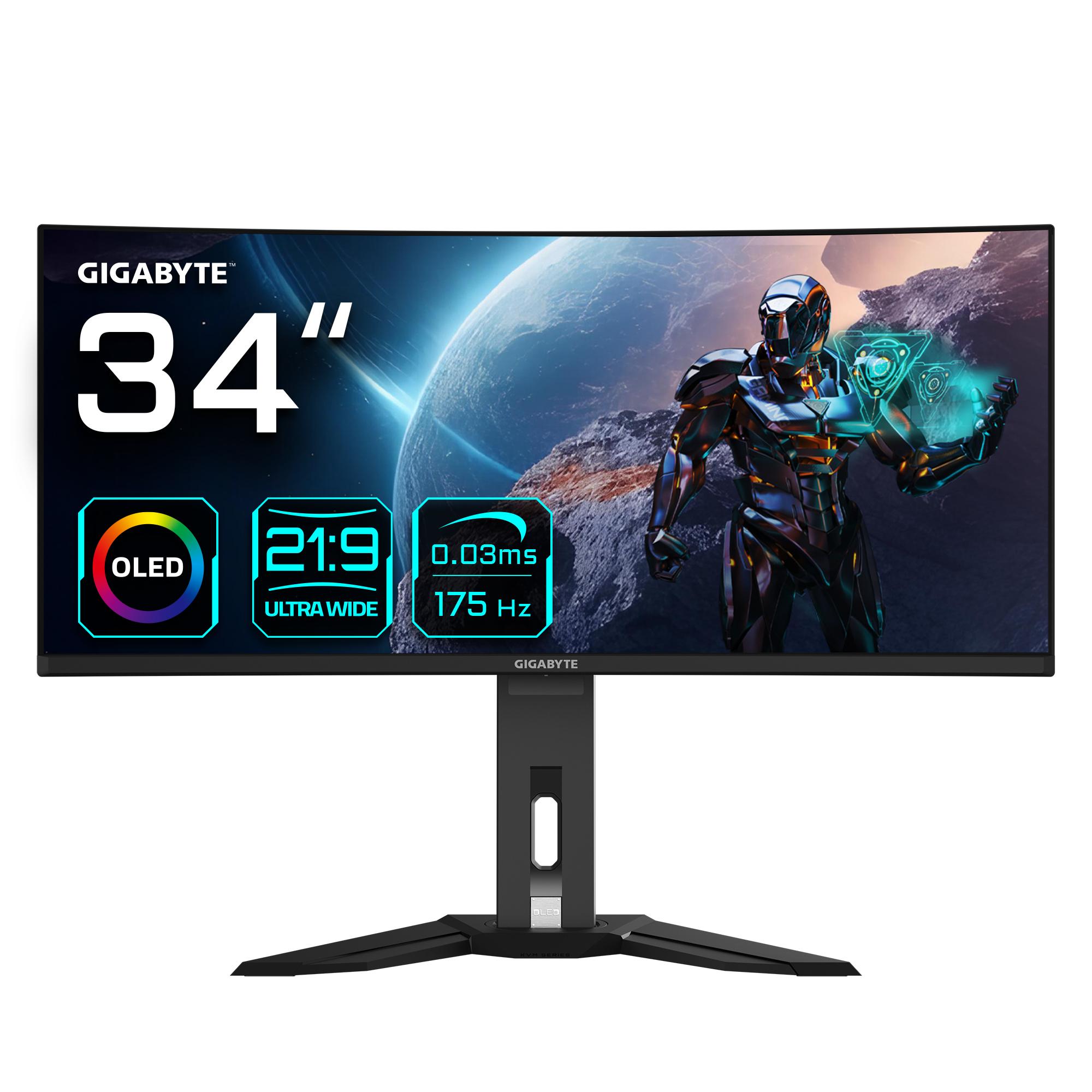 GIGABYTE Monitor da gioco curvo OLED WQHD MO34WQC da 34â€ - 3440x1440(WQHD), 175Hz, 0.03ms, KVM, 250 cd/mÂ², FreeSync Pr