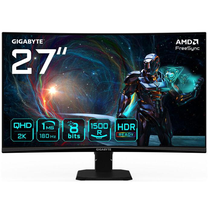 GIGABYTE GS27QCA 27" QHD Monitor Gaming Curvo 2560 x 1440 180Hz 1ms 250 cd/m FreeSync HDR Ready HDMI 2.0 DisplayPort 1.4