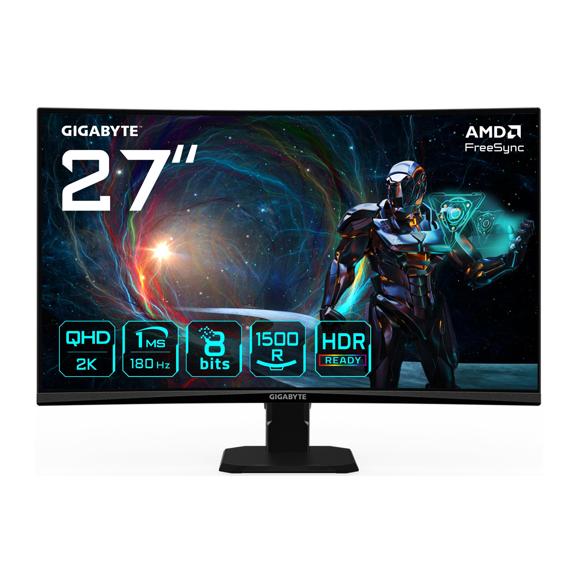 GIGABYTE GS27QCA 27" QHD Monitor Gaming Curvo 2560 x 1440 180Hz 1ms 250 cd/m FreeSync HDR Ready HDMI 2.0 DisplayPort 1.4