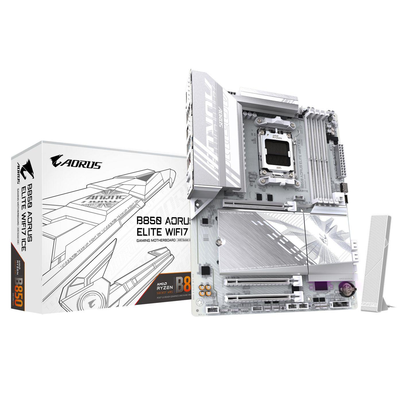 GIGABYTE B850 AORUS ELITE WIFI7 ICE Scheda Madre - CPU AMD Ryzen Serie 9000 VRM digitale 1221 fasi fino a 8200MHz DDR5 (OC) 1xP