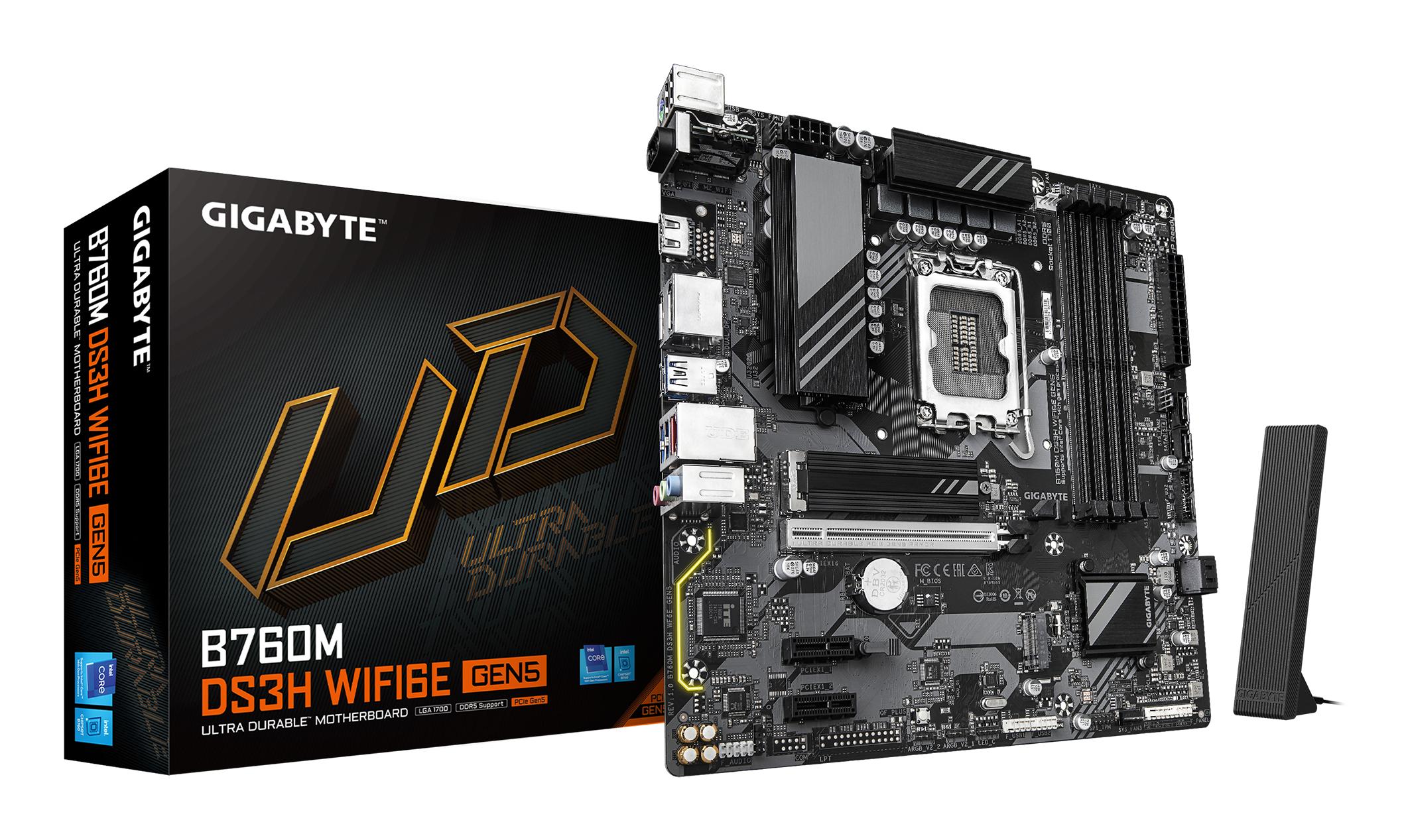 GIGABYTE B760M DS3H WIFI6E GEN5 Scheda Madre – Supporta processori Intel Core di 14a generazione, VRM digitale a 6+2+1 fasi,
