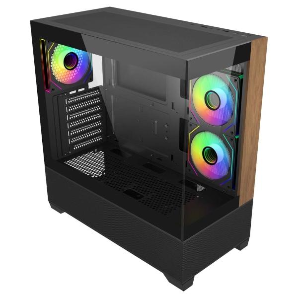 Cooler Master Elite 690 Wood Black, mid tower, supporto MB ATX/mATX/mITX, "fishtank", pannello legno