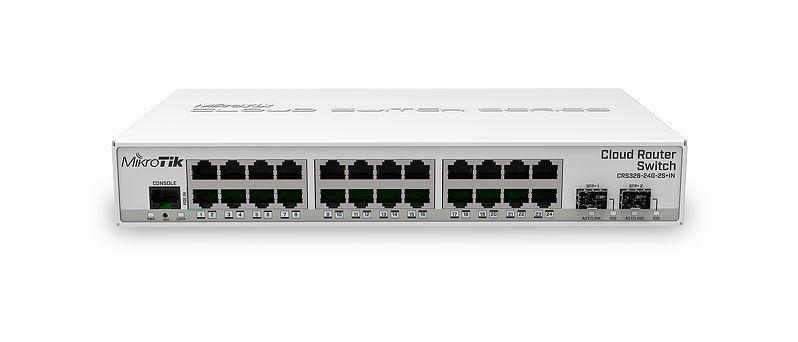 MikroTik switch 10G SFP cages 512 MB of RAM 24 Gigabit Ethernet ports