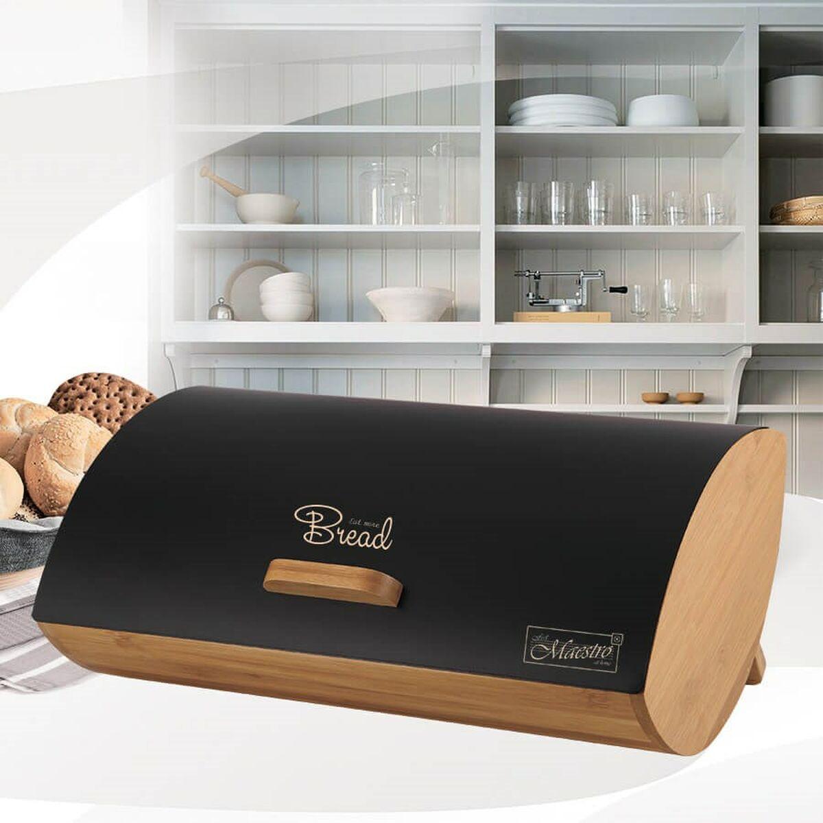 Portapane Feel Maestro MR-1775-BLACK Nero Legno Metallo BambÃƒÂ¹ 25 x 13,3 x 36,5 cm