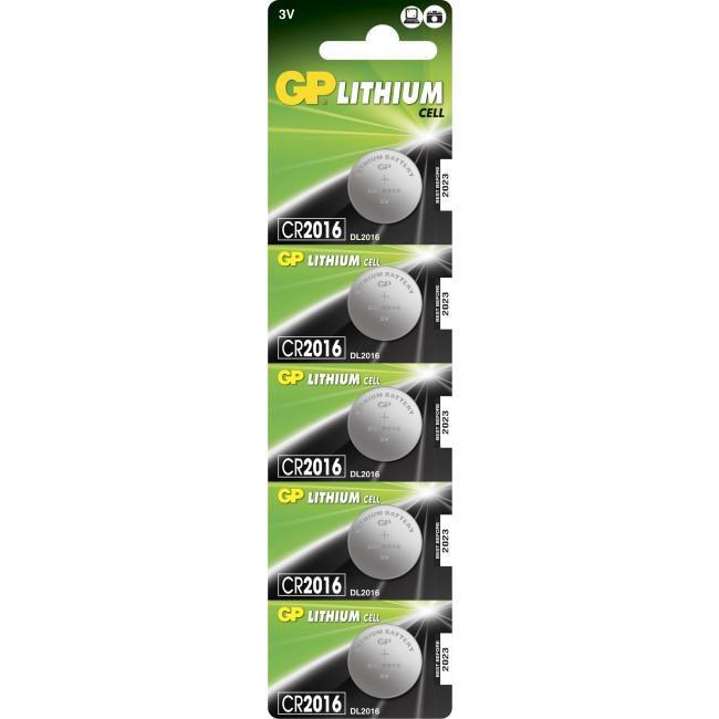 GP button cell battery Lithium CR2016 5-pack