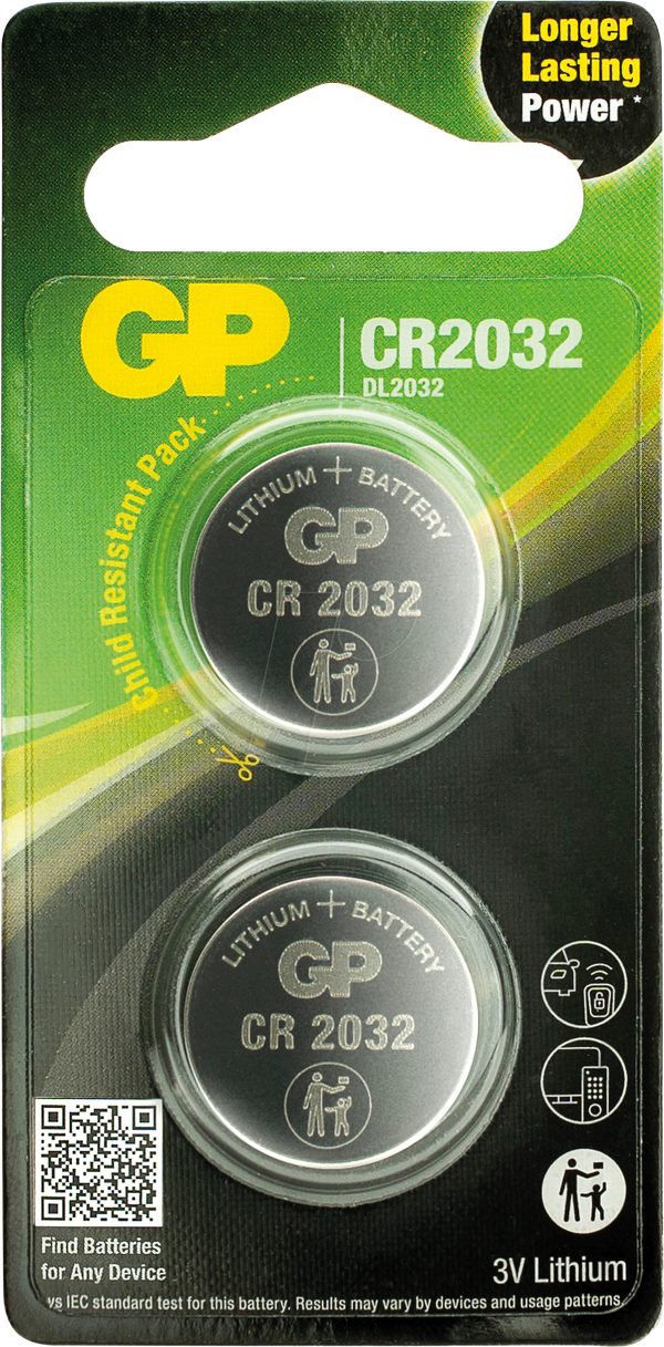 Pile a bottone GP al litio CR2032 3V blister da 2