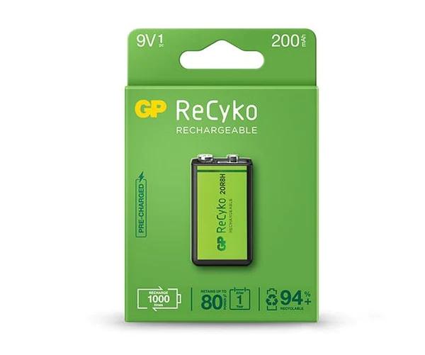 BATTERIA RICAGABILE GP RECYKO 200MAH 9V - Precaricata - Ciclo di vita fine a 1000 volt