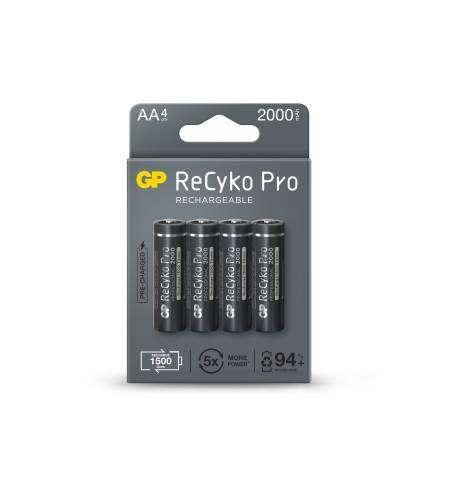 GP Recyko Pro pacco da 4 batterie ricaricabili 2100MAH AA 12 V - Precaricate - Ciclo di vita buono a 1.500 volt