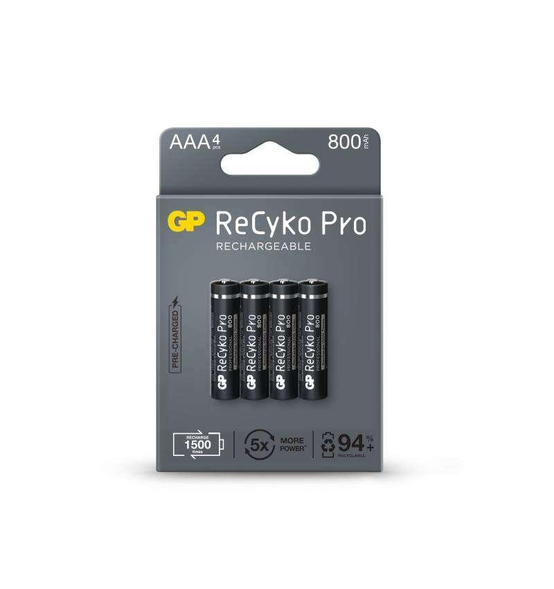 GP Recyko Pro pack da 4 batterie ricaricabili 800 mAh AAA 12V - Precaricate - Ciclo di vita buono a 1.500 volt