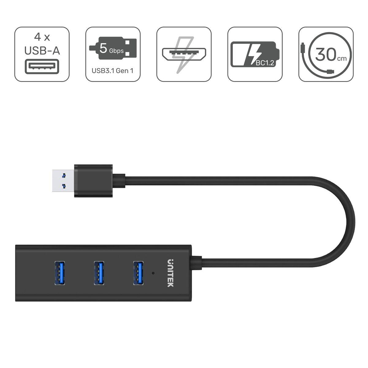 Hub USB 4 Porte Unitek Y-3089 Nero