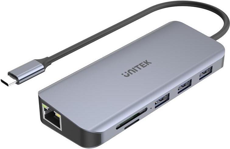 Unitek D1026B - USB 3.2 Gen 1 (3.1 Gen 1) Tipo -C - Grey - MicroSD (Transflash) - SD - HDMI - RJ -45 - USB 3.2 GEN 1 (3.1) Tipo