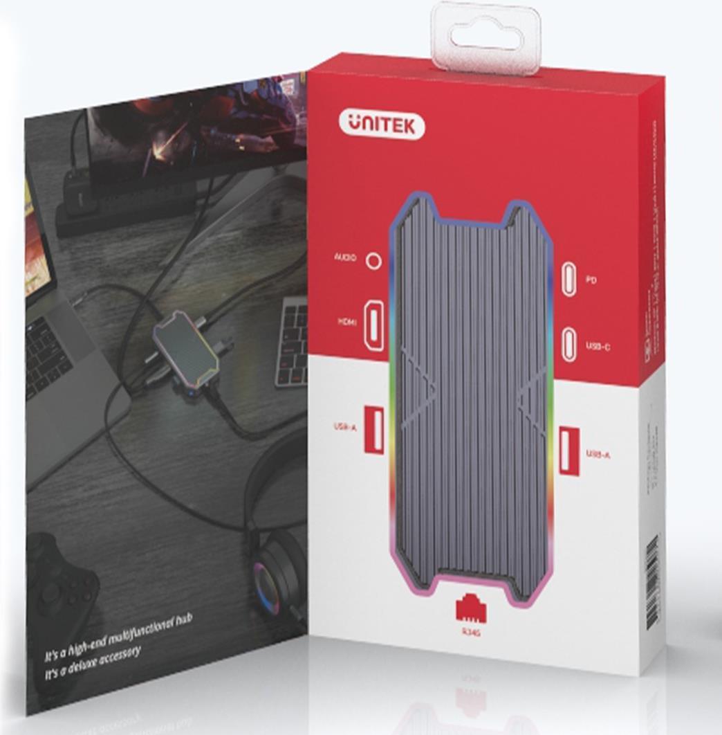 Unitek Hub USB-C, HDMI 20, RJ45, 35mm, 100W 10 Gbps