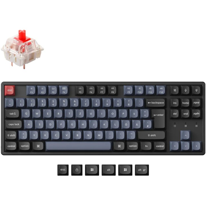 K8 Pro nero/blu, layout DE, Gateron G Pro Red, hot-swap