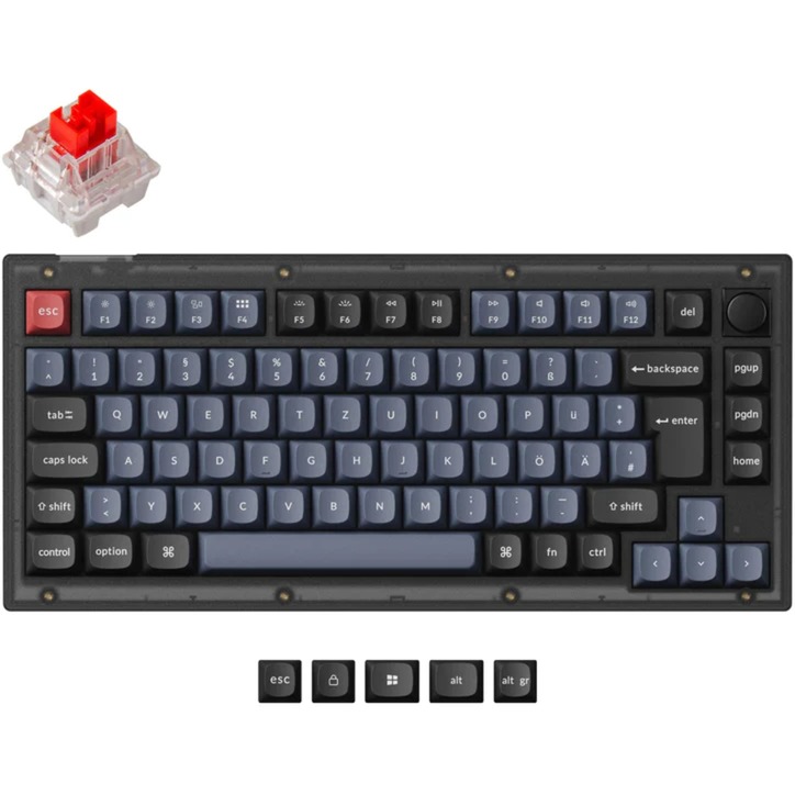 Manopola V1 nera/blu-grigio, layout DE, Keychron K Pro Red