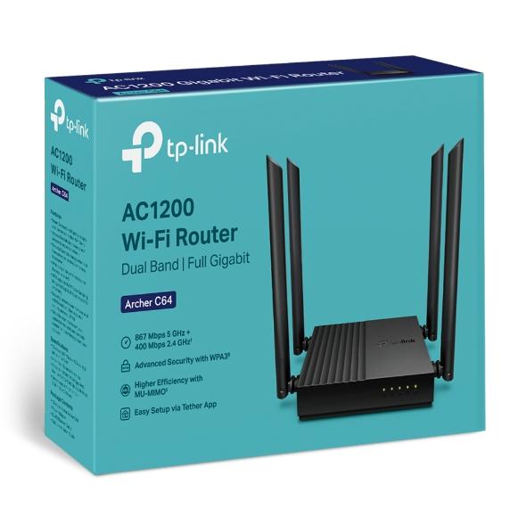 TP-Link Archer C64 Router Wi-Fi AC1200 Wave2 MU-MIMO Dual Band 5x RJ45 100Mb/s