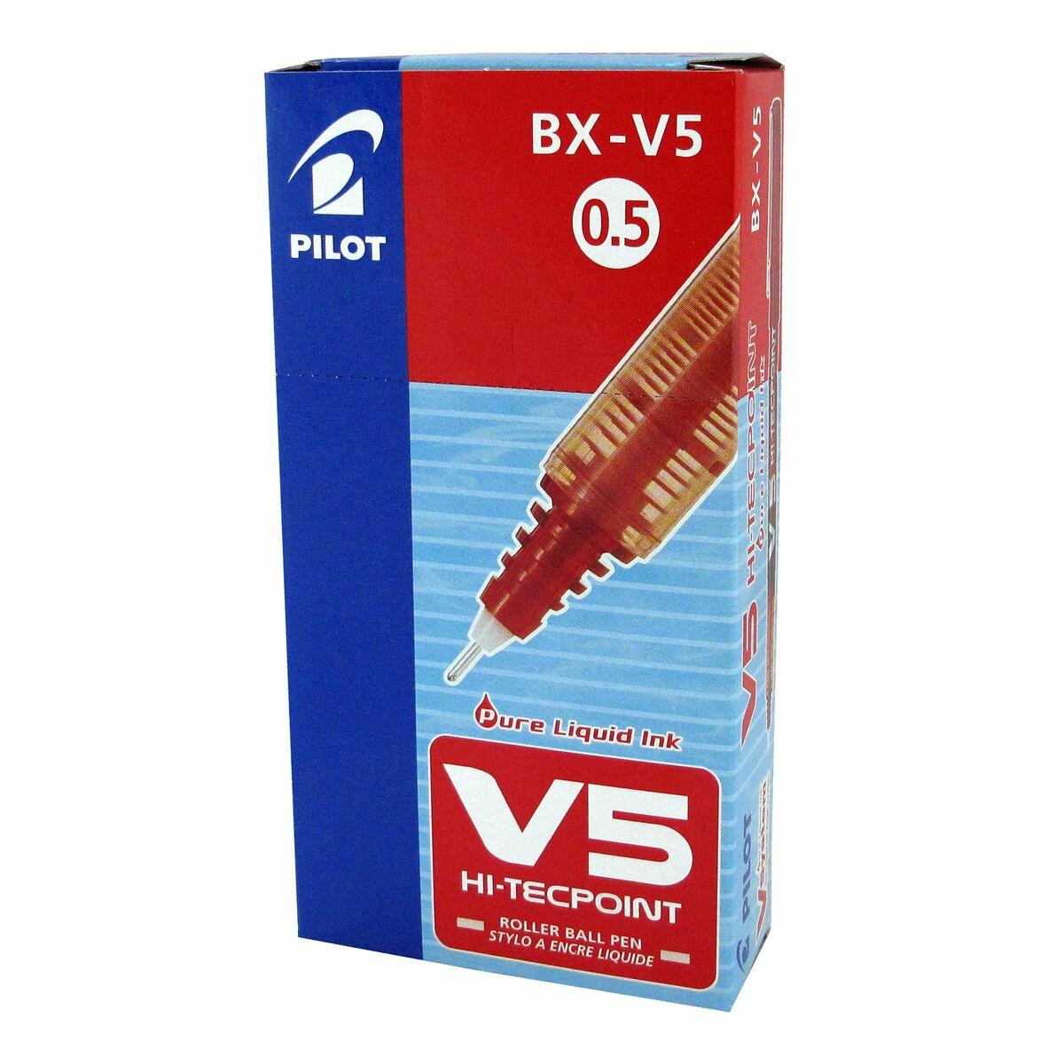Pilot V5 Hi-Tecpoint Liquid Ink Rollerball Pen 0.5mm Tip 0.3mm Line Red Pack 12 - 100101202
