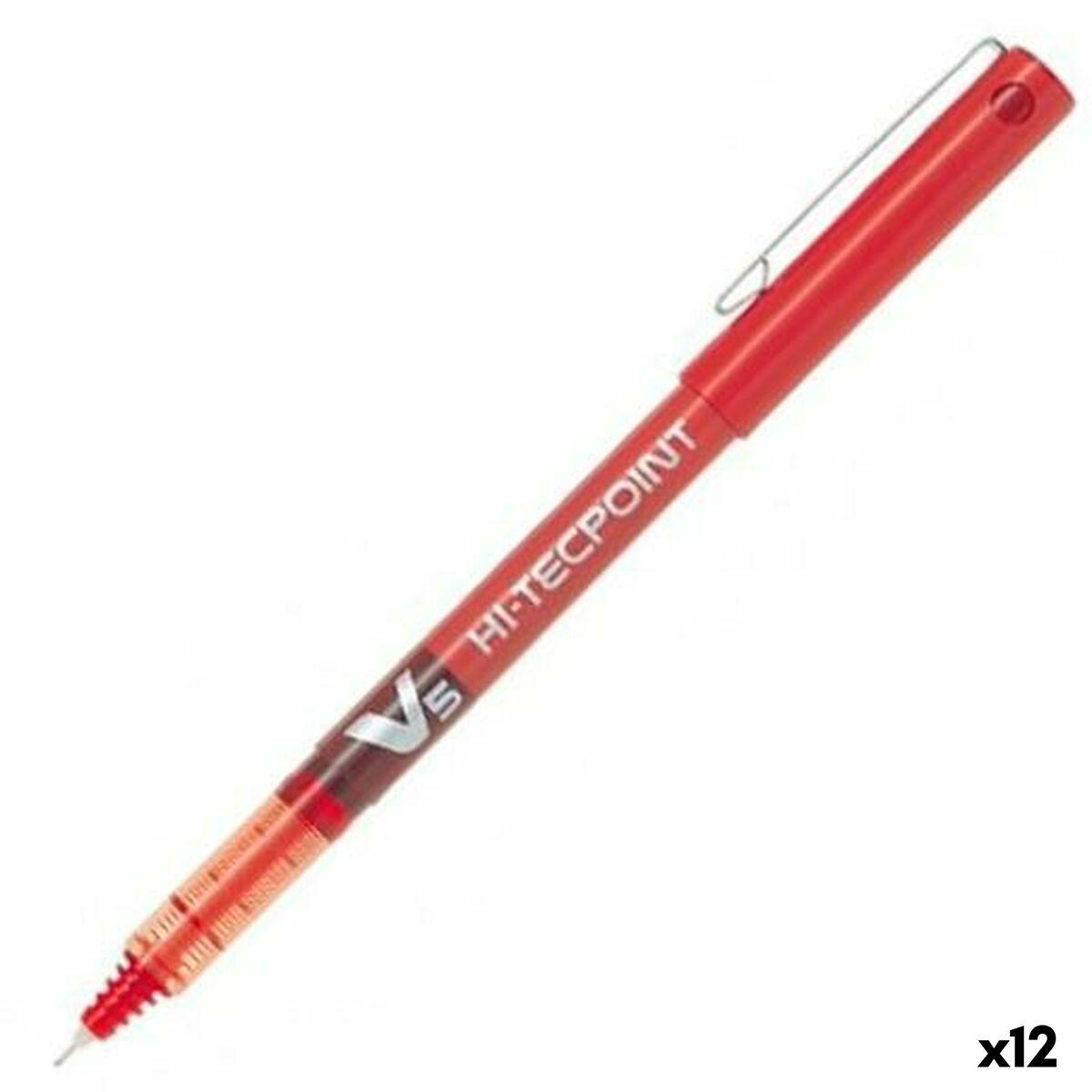 Pilot V5 Hi-Tecpoint Liquid Ink Rollerball Pen 0.5mm Tip 0.3mm Line Red Pack 12 - 100101202