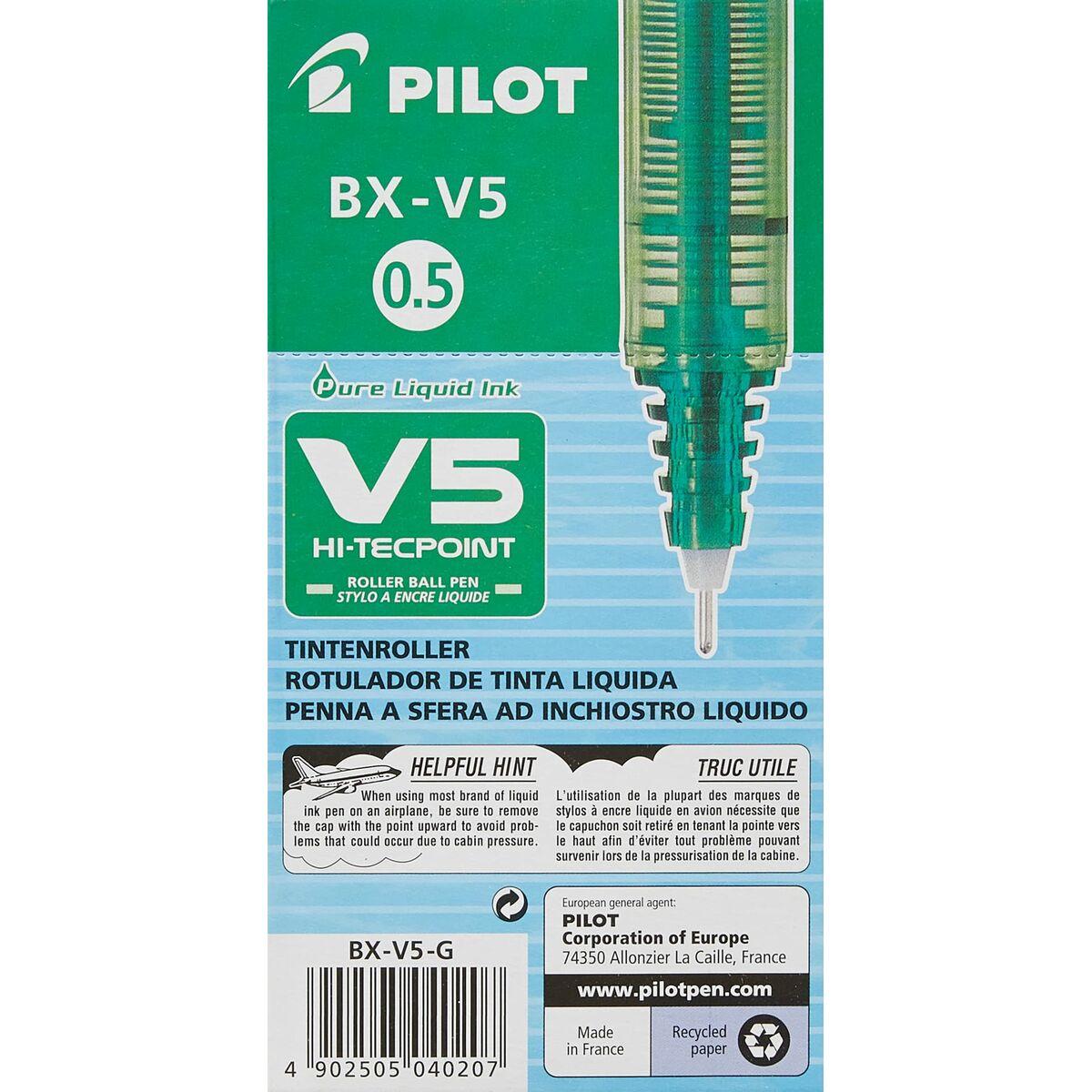 Pilot V5 Hi-Tecpoint Liquid Ink Rollerball Pen 0.5mm Tip 0.3mm Line Green Pack 12 - 100101204