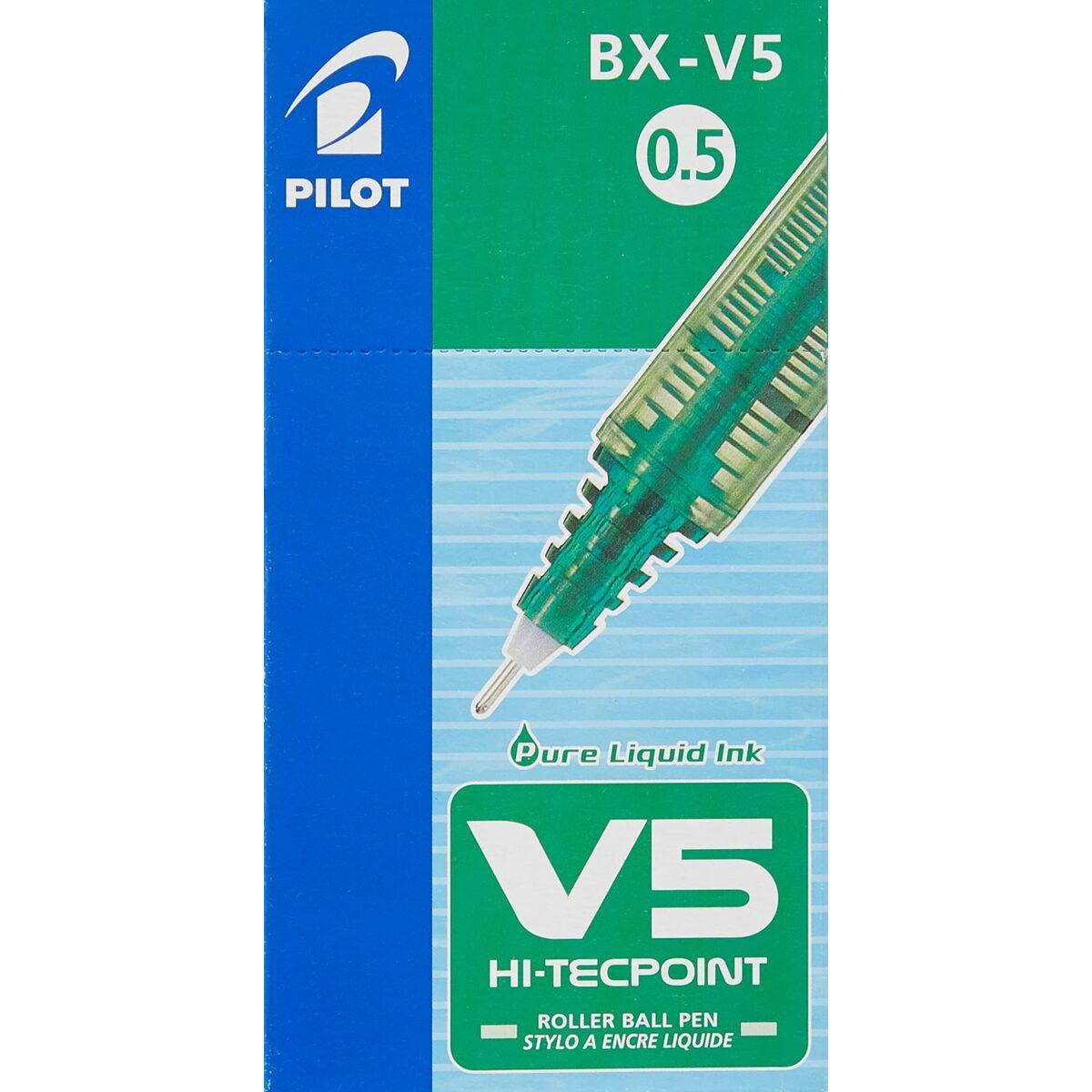 Pilot V5 Hi-Tecpoint Liquid Ink Rollerball Pen 0.5mm Tip 0.3mm Line Green Pack 12 - 100101204