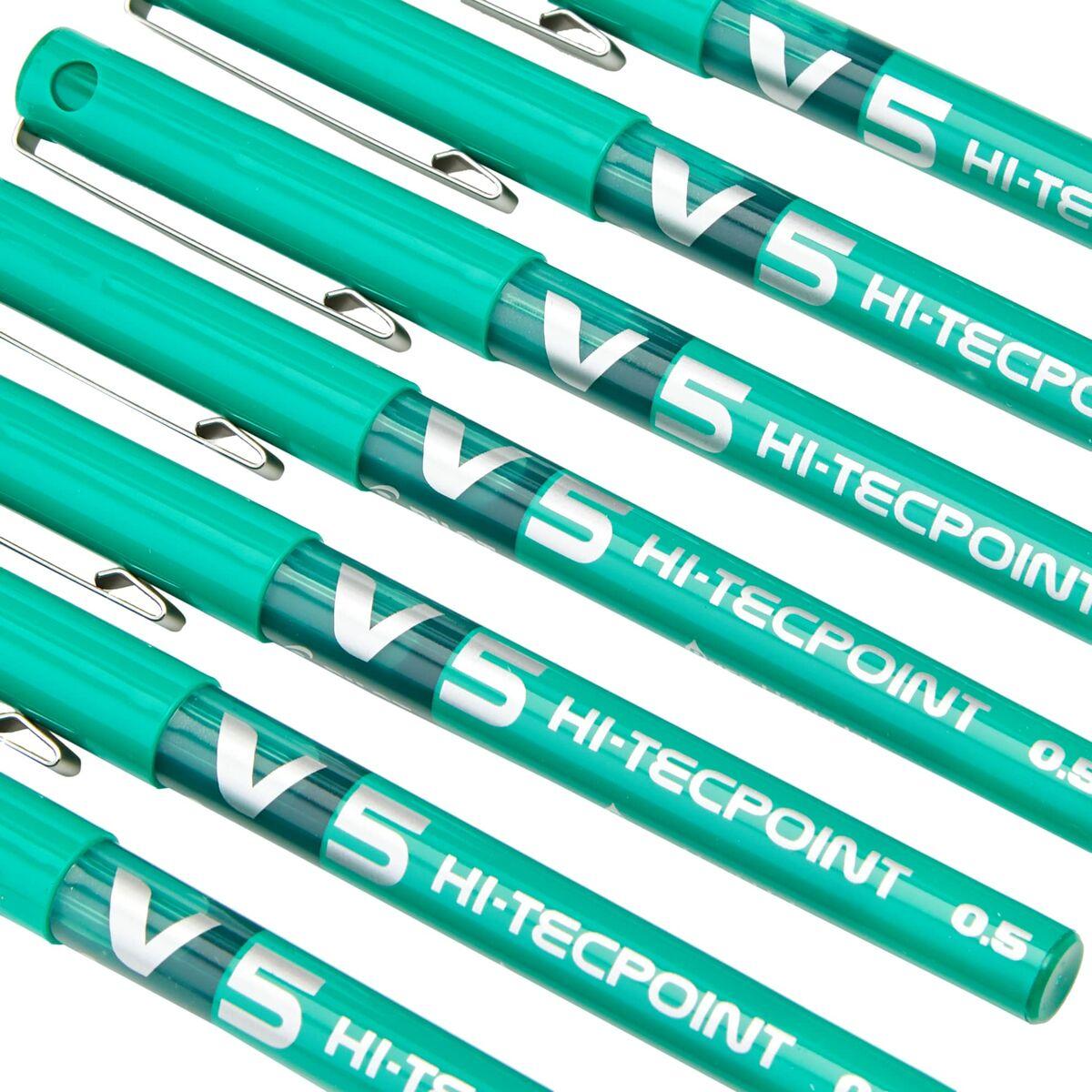 Pilot V5 Hi-Tecpoint Liquid Ink Rollerball Pen 0.5mm Tip 0.3mm Line Green Pack 12 - 100101204