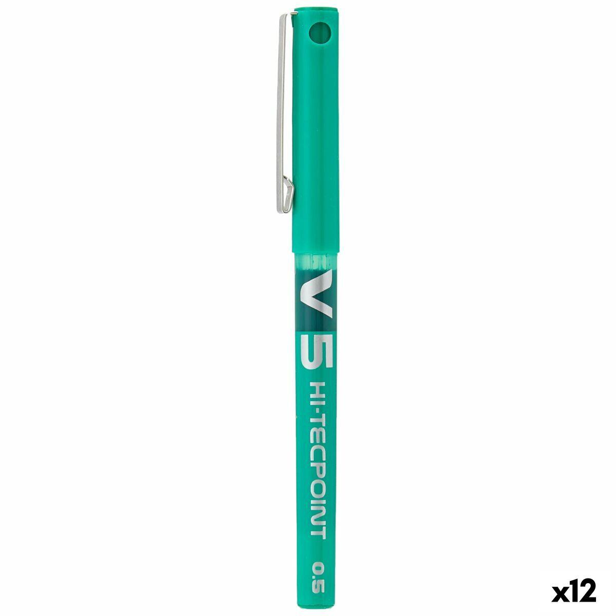 Pilot V5 Hi-Tecpoint Liquid Ink Rollerball Pen 0.5mm Tip 0.3mm Line Green Pack 12 - 100101204
