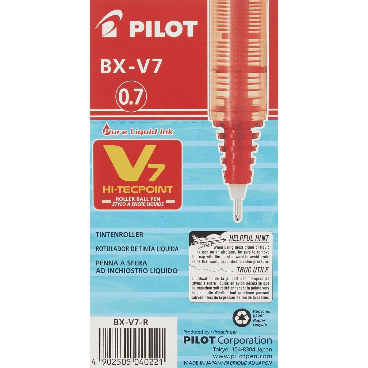 Pilot V7 Hi-Tecpoint Liquid Ink Rollerball Pen 0.7mm Tip 0.5mm Line Red Pack 12 - 101101202