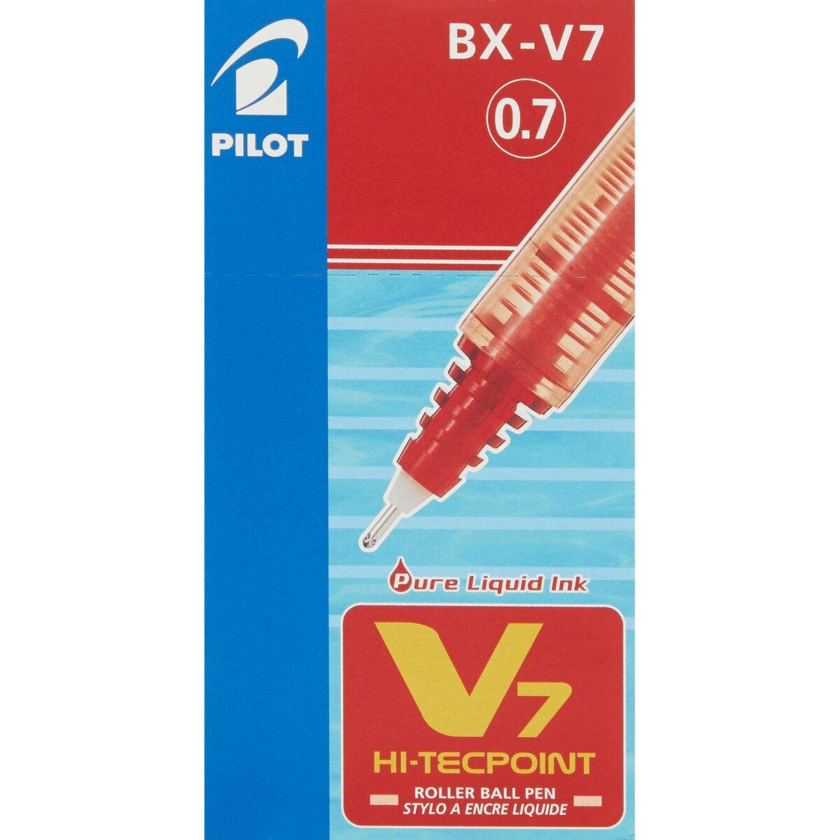 Pilot V7 Hi-Tecpoint Liquid Ink Rollerball Pen 0.7mm Tip 0.5mm Line Red Pack 12 - 101101202