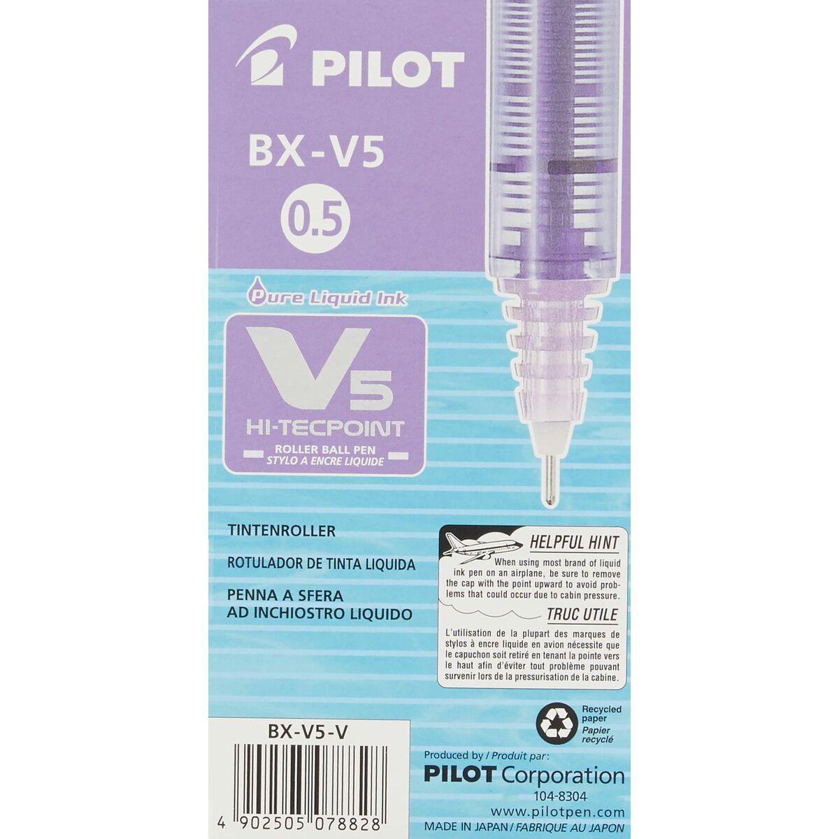 Pilot Hi-Tecpoint V5 Penna stick a sfera Porpora 12pezzoi (Pilot V5 Hi-Tecpoint Liquid Ink Rollerball Pen 0.5mm Tip 0.3mm Line
