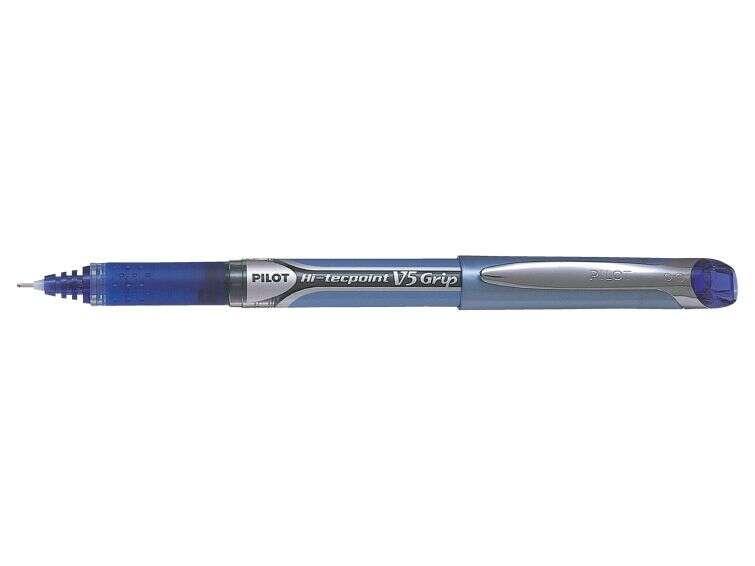 Pilot V5 Grip Hi-Tecpoint Liquid Ink Rollerball Pen 0.5mm Tip 0.3mm Line Blue Pack 12 - 4902505279713