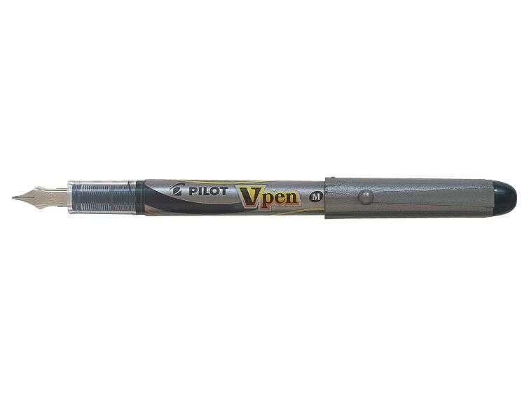 Penna stilografica Pilot V-Pen silver - Usa e getta - Inchiostro liquido - Punta en acciaio - Tratto 0.5 mm - Colore nero