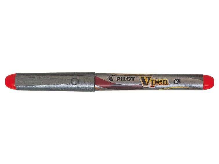 Penna stilografica Pilot V-Pen Silver - Usa e getta - Inchiostro liquido - Punta en acciaio - Tratto 0.5 mm - Colore rosso