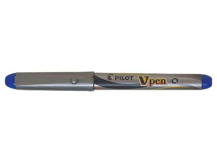 Penna stilografica Pilot V-Pen Silver - Usa e getta - Inchiostro liquido - Punta en acciaio - Tratto 0.5 mm - Colore blu