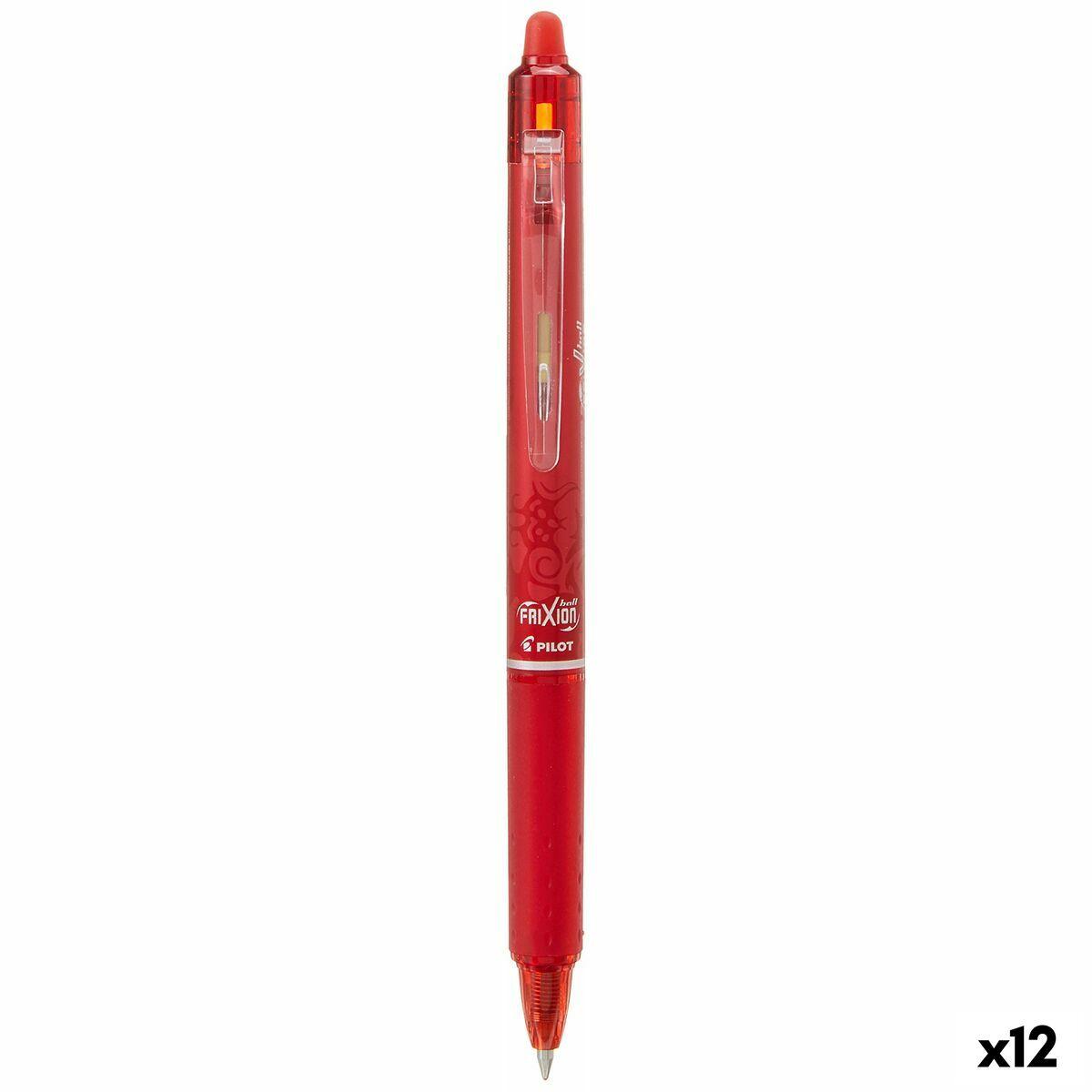 Pilot FriXion Clicker Erasable Retractable Gel Rollerball Pen 0.7mm Tip 0.35mm Line Red Pack 12 - 229101202