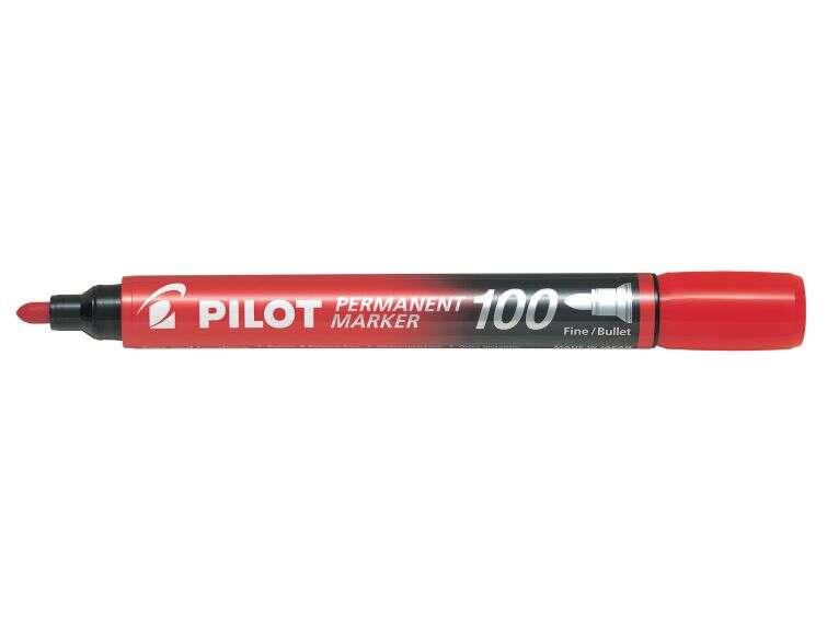 Pennarello permanente Pilot 100 - Punta tonda fine 45 mm - Corsa 1 mm - Colore rosso