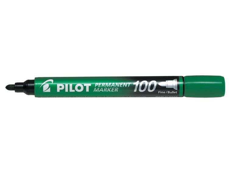 Pennarello indelebile pilota 100 - Punta fine da competizione 4.5 mm - corsa 1mm - colore verde