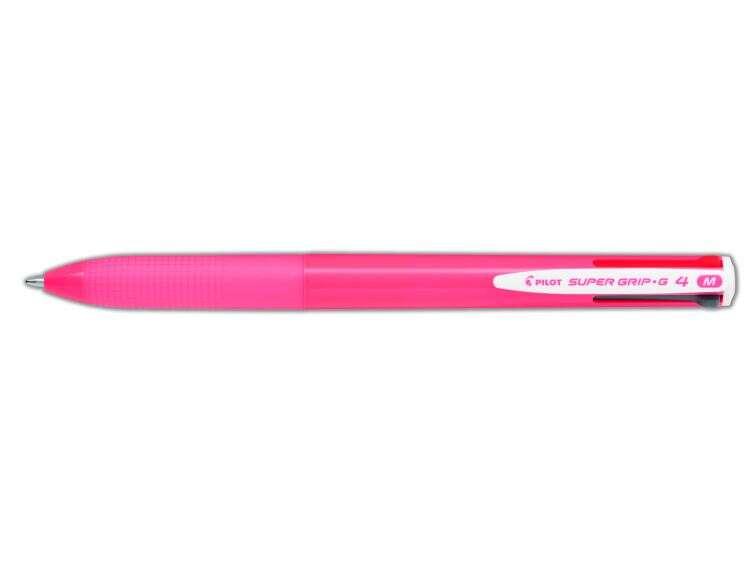 Penna a sfera retrattile Super Grip G4 - 4 colori - Punta 10 mm - Scatta 027 mm - Corpo Rosa