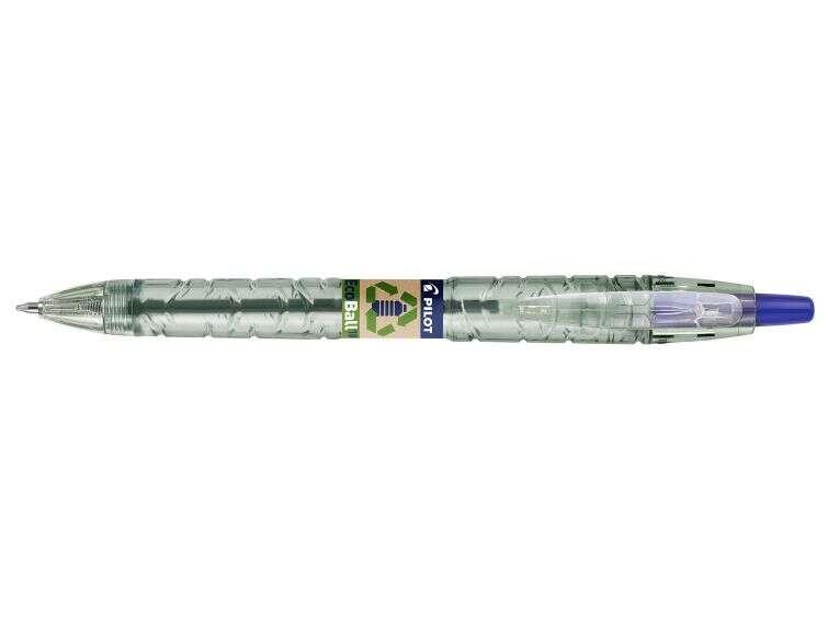 Penna a sfera retrattile Pilot B2P Ecoball BeGreen - Punta tonda da 1 mm - Corsa 027 mm - 8664% di plastica riciclata - Ricaric
