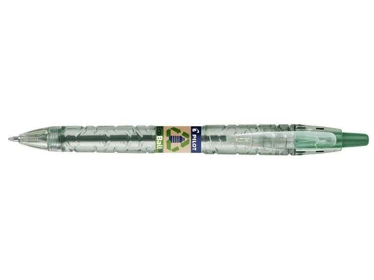 Penna a sfera retrattile Pilot B2P Ecoball BeGreen - Punta tonda da 1 mm - Corsa 027 mm - 8664% di plastica riciclata - Ricaric