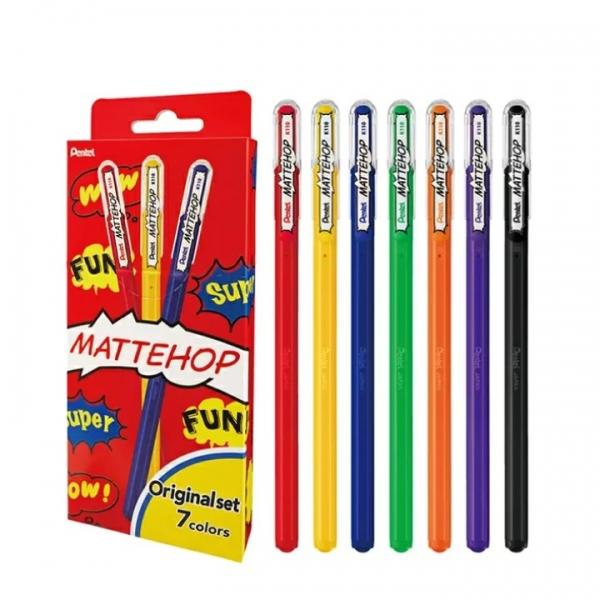 Pentel Mattehop Gel Pens 1.0mm Original Colours [Pack 7] - K110-V7STA