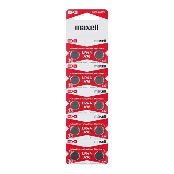 Confezione Maxell da 10 batterie alcaline pulsanti LR44 15V