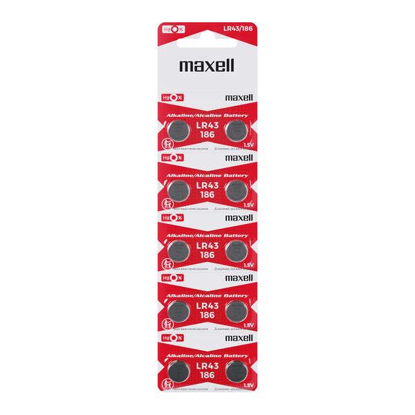 Confezione Maxell da 10 batterie alcaline pulsanti LR43 15V