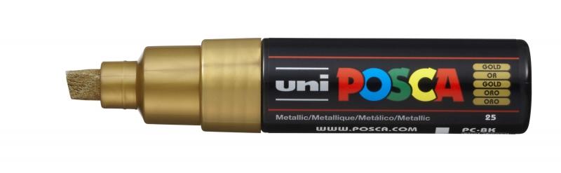 Uni Posca Marcatore di vernice a base d'acqua - PC-8K Oro metallico 80 mm - Punta bisellata acrilica - Larghezza del tratto 80