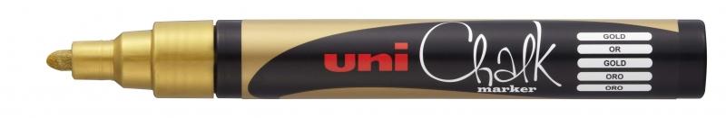 Uni Chalk Marcatore di gesso liquido -PWE-5M Oro 18-25mm - Caratteristiche Marcatore di gesso liquido con cancellazione a umid